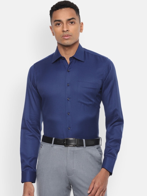 

Van Heusen Men Navy Blue Regular Fit Self Design Cotton Formal Shirt