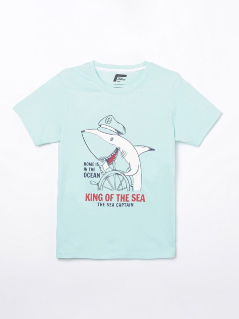 

Fame Forever by Lifestyle Boys Turquoise Blue Printed Round Neck T-shirt