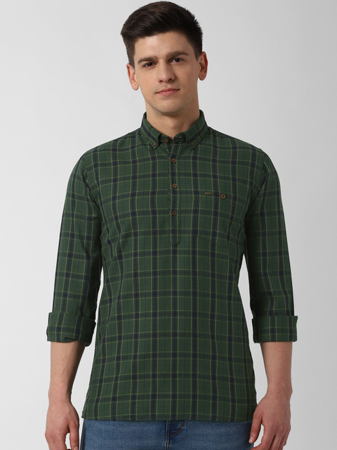 

Peter England Casuals Men Green & Black Regular Fit Checked Cotton Casual Shirt