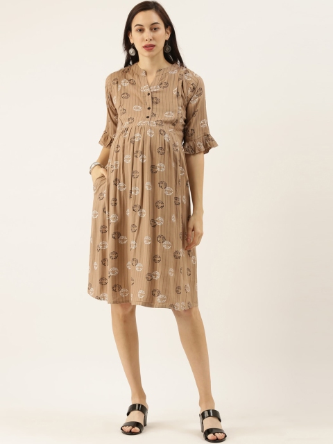 

GOLDSTROMS Women Brown Printed Maternity Fit and Flare Dress