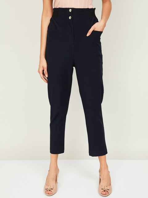 

Ginger by Lifestyle Women Navy Blue Regular Fit Solid Regular Trousers