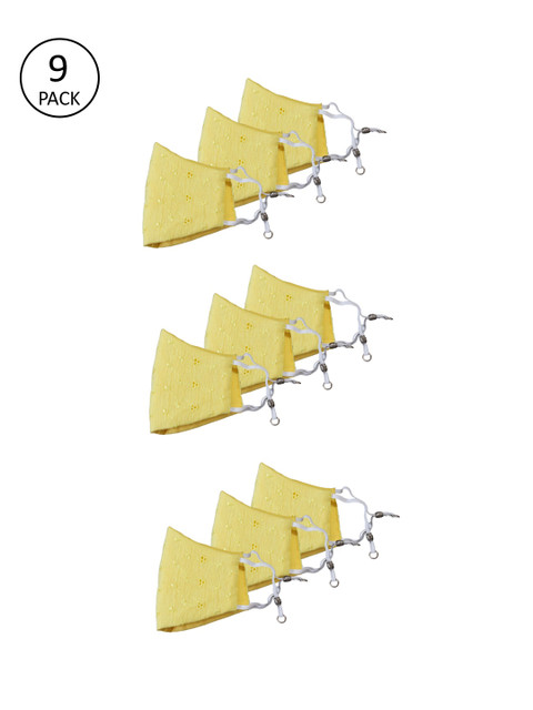 

Bellofox Pack of 9 3-Ply Reusable Cloth Masks, Yellow
