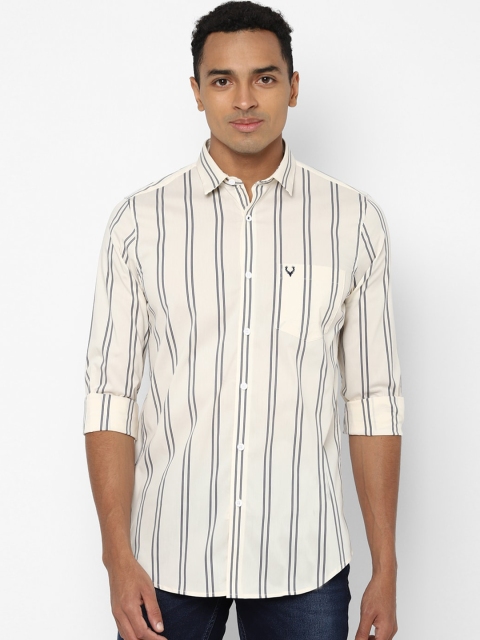

Allen Solly Men Cream-Coloured Striped Casual Shirt