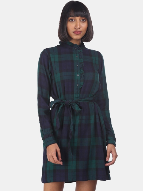 

GAP Women Green Checked Shirt Dress