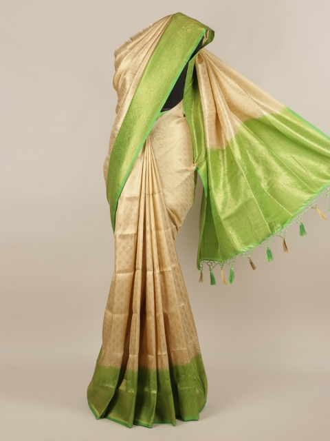 

Pothys Cream-Coloured & Green Jute Silk Woven Design Saree