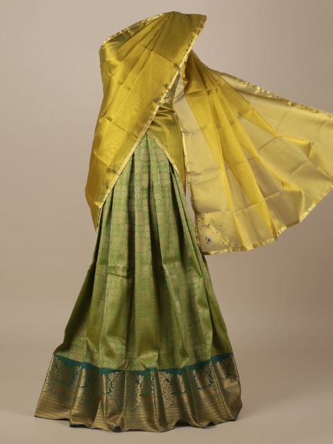 

Pothys Green & Turquoise Blue Woven Design Unstitched Lehenga & Blouse with Dupatta