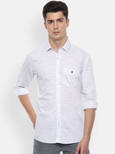 

Louis Philippe Sport Men White & Blue Slim Fit Striped Pure Cotton Casual Shirt