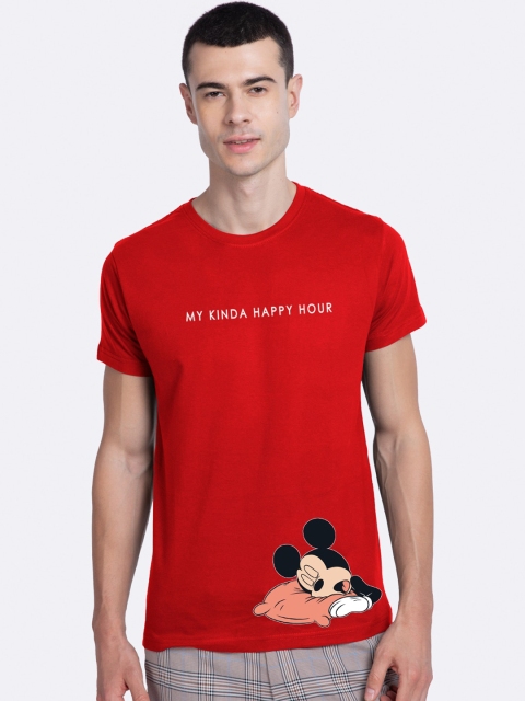

Bewakoof Men Red & Black Mickey Mouse Printed Round Neck Pure Cotton T-shirt