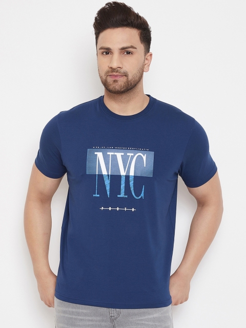 

98 Degree North Men Blue Printed Round Neck T-shirt