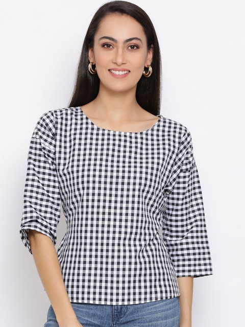 

ALL WAYS YOU White & Navy Blue Checked Regular Top