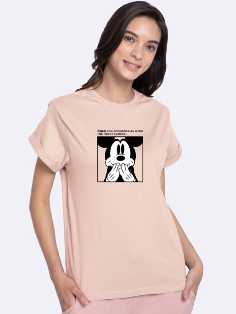 

Bewakoof Women Pink Printed Round Neck T-shirt