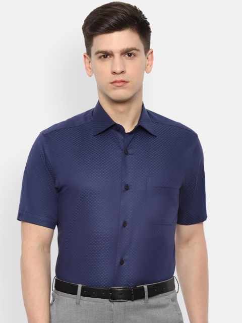 

Louis Philippe Men Navy Blue Self Design Casual Shirt