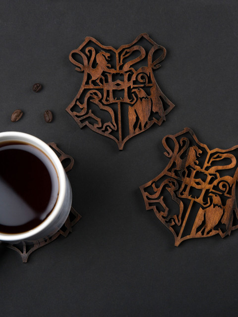 

Bigsmall Set Of 2 Brown Harry Potter Laser Cut Wooden Coasters