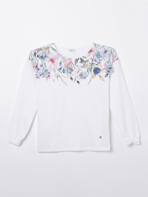 

Bossini White Floral Printed Pure Cotton Regular Top
