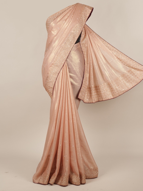 

Pothys Peach-Coloured Solid Poly Chiffon Saree With Embellished Border