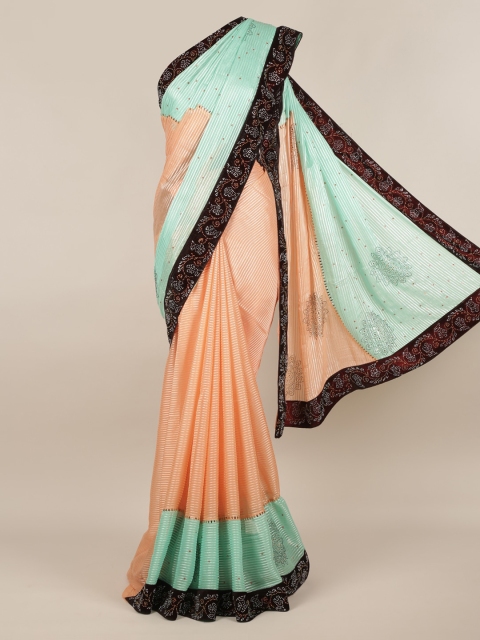 

Pothys Peach-Coloured & Sea Green Poly Chiffon Colourblocked Saree