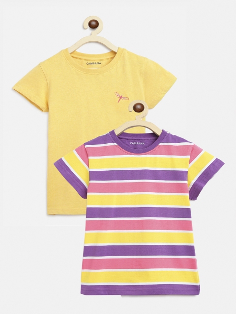 

Campana Girls Pack of 2 Purple Striped Round Neck T-shirt