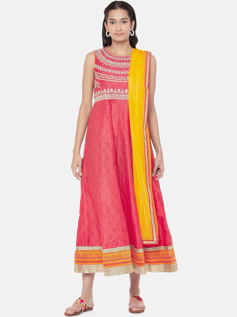 

Ethnicity Women Coral Ethnic Motifs Printed Thread Work Anarkali Kurta
