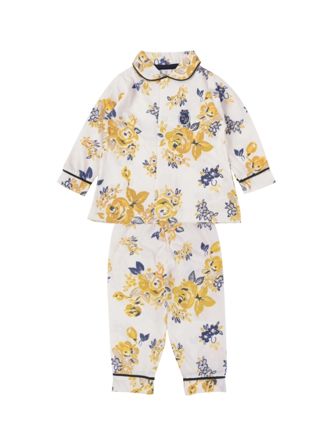 

TOFFY HOUSE Girls White & Yellow Printed Night suit