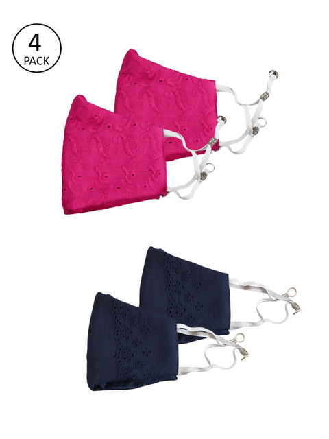 

Bellofox Pack of 4 Pink Self-Design 3-Ply Reusable Cloth Mask