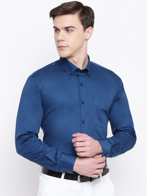 

Hancock Men Blue Slim Fit Solid Casual Shirt