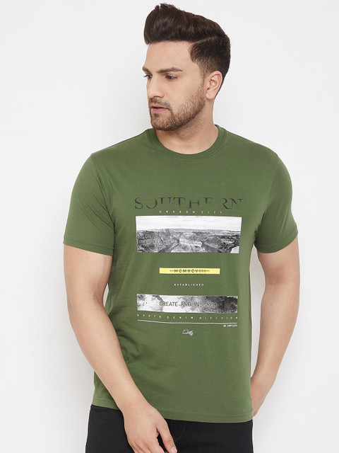 

98 Degree North Men Green Printed Round Neck T-shirt