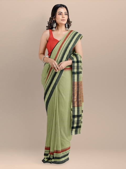 

BharatSthali Khaki Pure Cotton Solid Maheshwari Saree