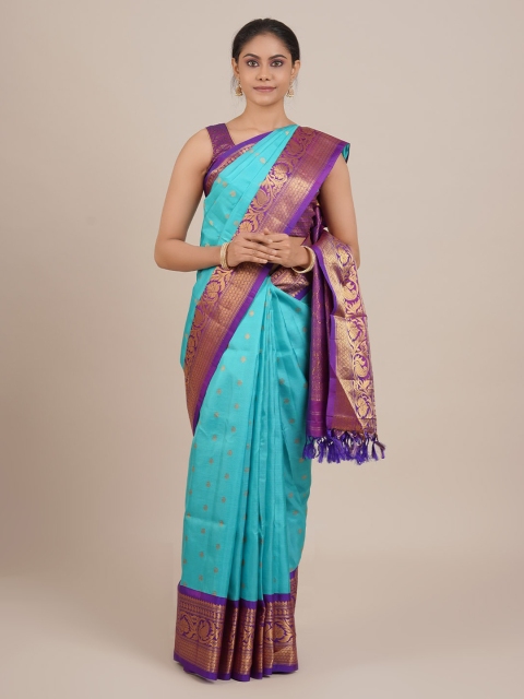 

Pothys Blue & Purple Pure Silk Woven Design Gadwal Saree
