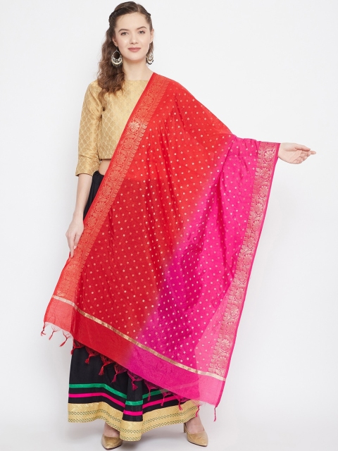 

Clora Creation Red & Pink Colourblocked Dupatta