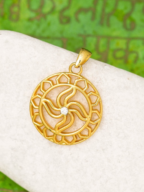 

Dare by Voylla Gold-Plated Silver-Coloured Cubic Zirconia Studded Divine Swastika Spiritual Saga Pendant