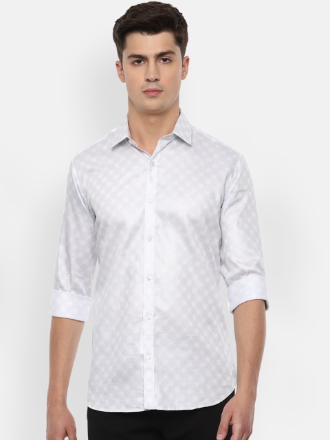 

V Dot Men White Regular Fit Printed Casual Shirt