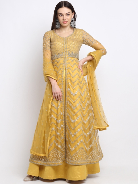 

Stylee LIFESTYLE Yellow Net Semi-Stitched Dress Material