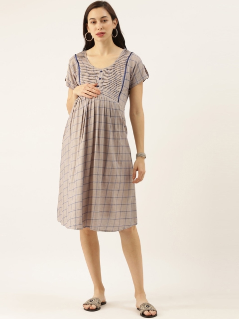 

GOLDSTROMS Women Grey Checked A-Line Maternity Dress