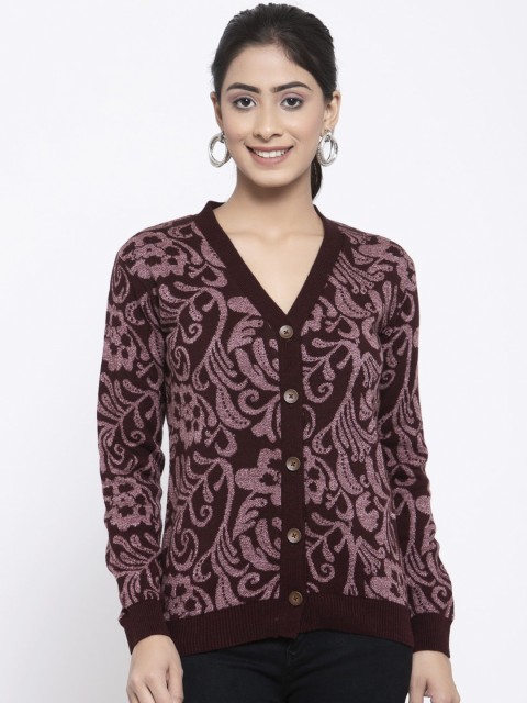 

Kalt Women Coffee Brown Printed Cardigan Sweater
