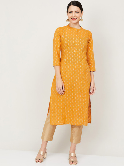 

Melange by Lifestyle Women Mustard Yellow & Beige Printed Kurta with Trousers