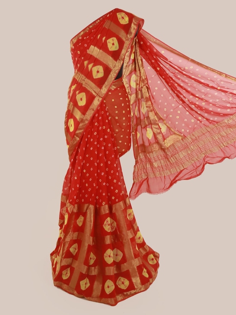 

Pothys Red & Yellow Poly Georgette Printed Saree