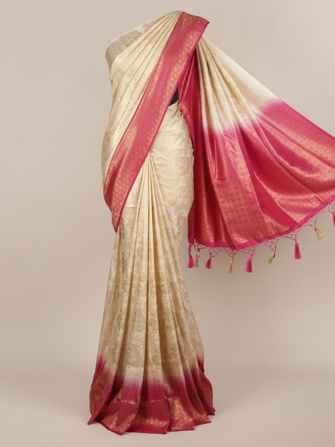 

Pothys Cream-Coloured & Magenta Jute Silk Woven Design Saree