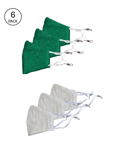 

Bellofox Pack Of 6 Self-Designed 3-Ply Reusable Cloth Face Masks, Green