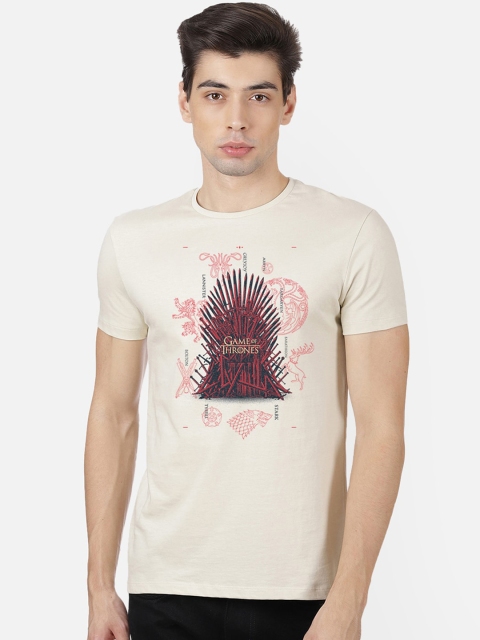 

Free Authority Men Beige & Red Game Of Thrones Printed Round Neck T-shirt