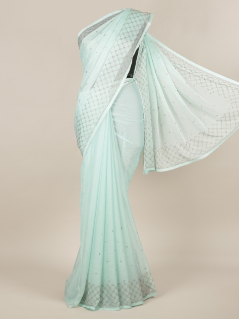 

Pothys Green Embellished Poly Chiffon Saree