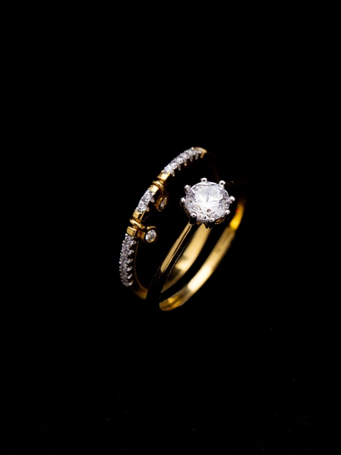 

Studio Voylla Set Of 2 Gold-Toned & White CZ-Studded Finger Rings