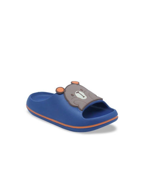 

FEETWELL SHOES Unisex Kids Blue & Grey Embellished Sliders