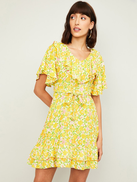 

Ginger by Lifestyle Women Yellow Printed Fit and Flare Dress