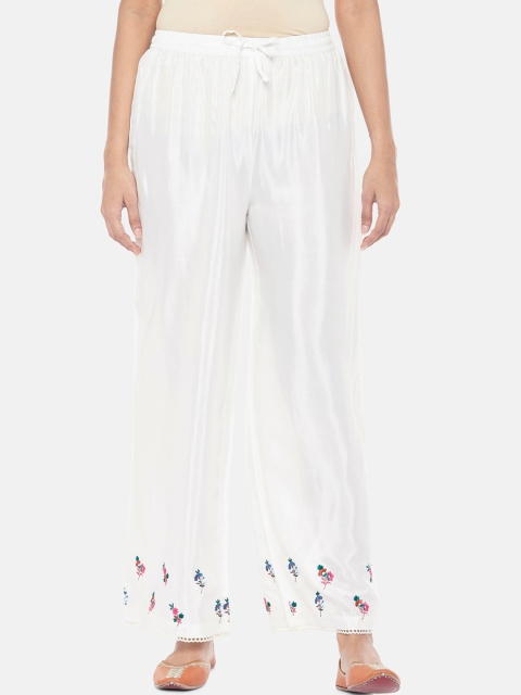 

Ethnicity Women Off-White & Pink Hem Design Straight Palazzos