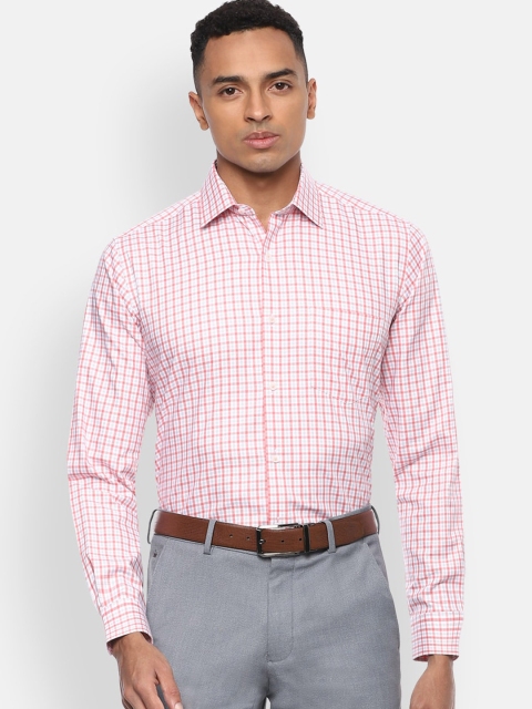 

Van Heusen Men White & Coral Regular Fit Checked Cotton Formal Shirt