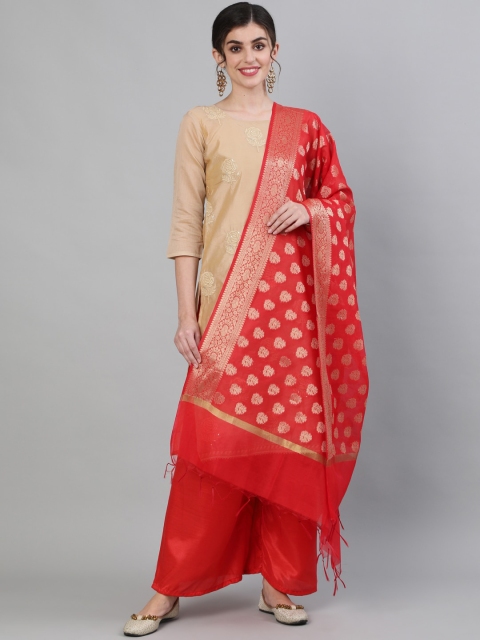 

Ishin Red & Gold-Toned Woven Design Dupatta