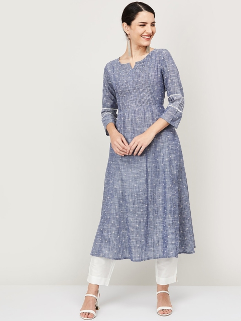

Melange by Lifestyle Women Blue & Off White Geometric Printed Kurta