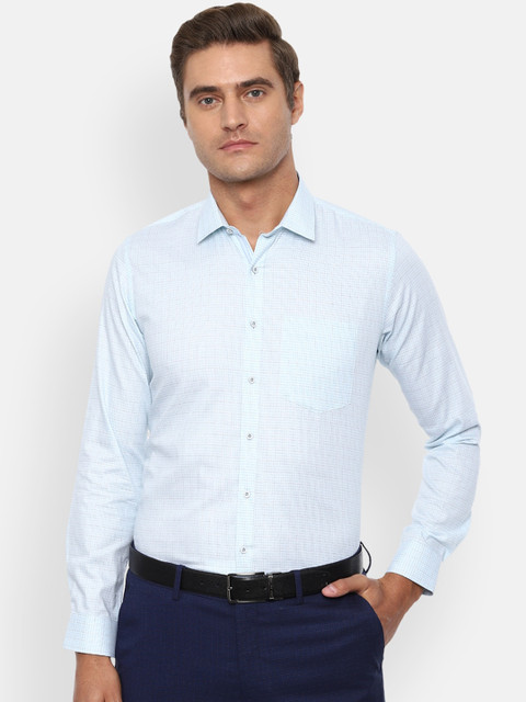 

Van Heusen Men White & Turquoise Blue Regular Fit Checked Cotton Formal Shirt