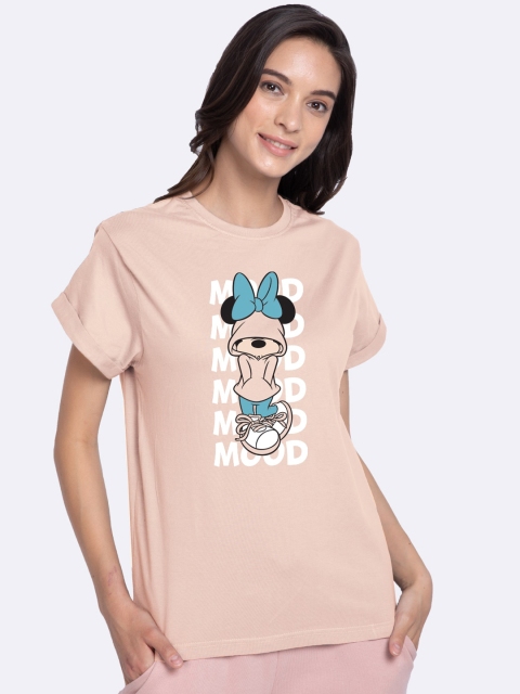 

Bewakoof Women Pink Minnie Mood Printed Round Neck Cotton T-shirt