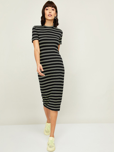 

Ginger by Lifestyle Women Black Striped Sheath Dress